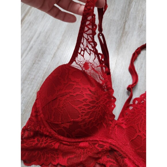 Victoria's Secret PINK Pushup Bralette Deep Red Lace Overlay Pullover Sz S EUC - Picture 3 of 8